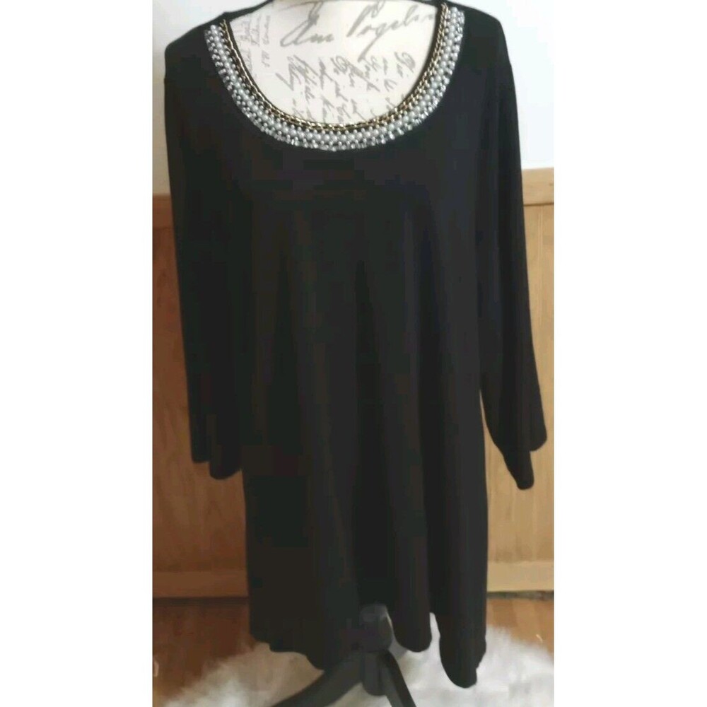 Lavanya Black Beaded Tunic Sweater Sz 3X Hi-Low  LS Womens Clothing Winter GUC